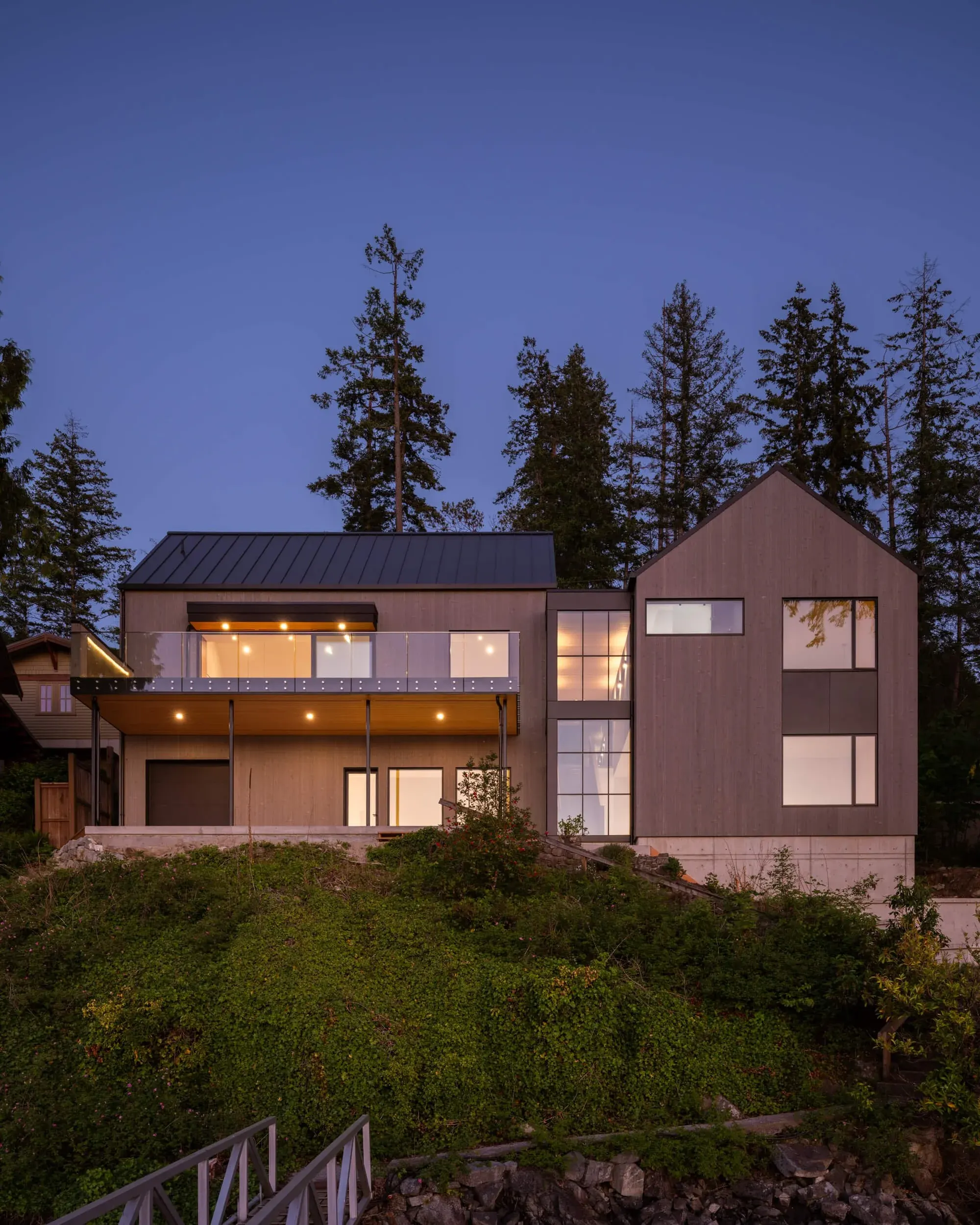 Johnstone Road twin gable elevation at blue hour