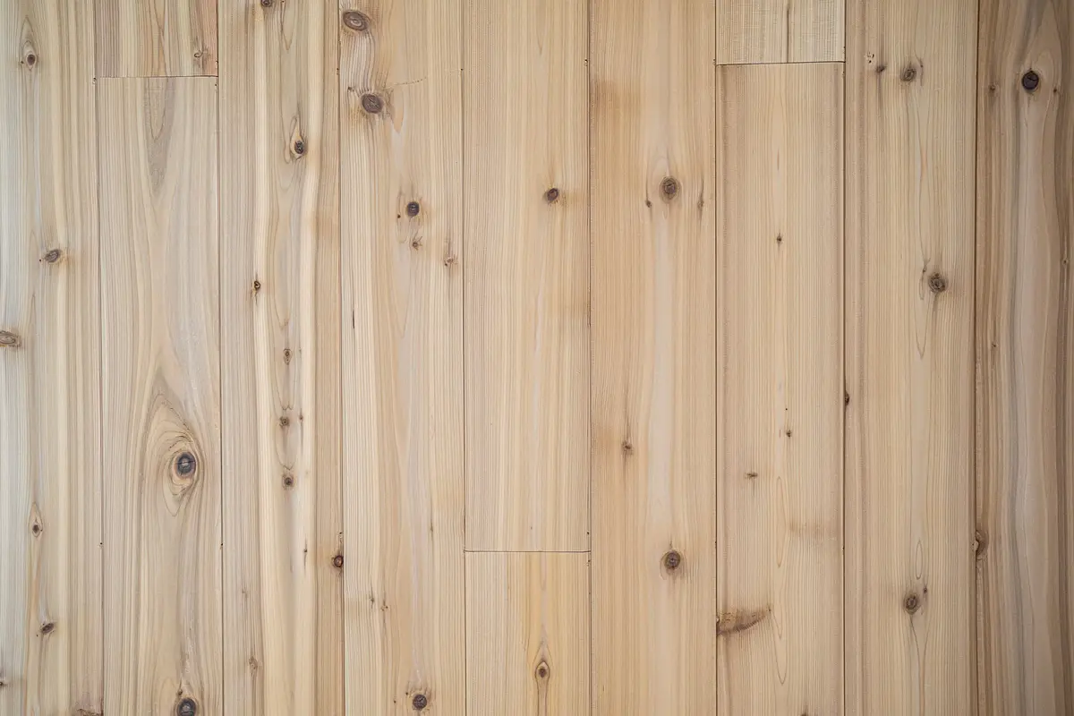 A wall of wood boards filling the frame, knots and grain in even light