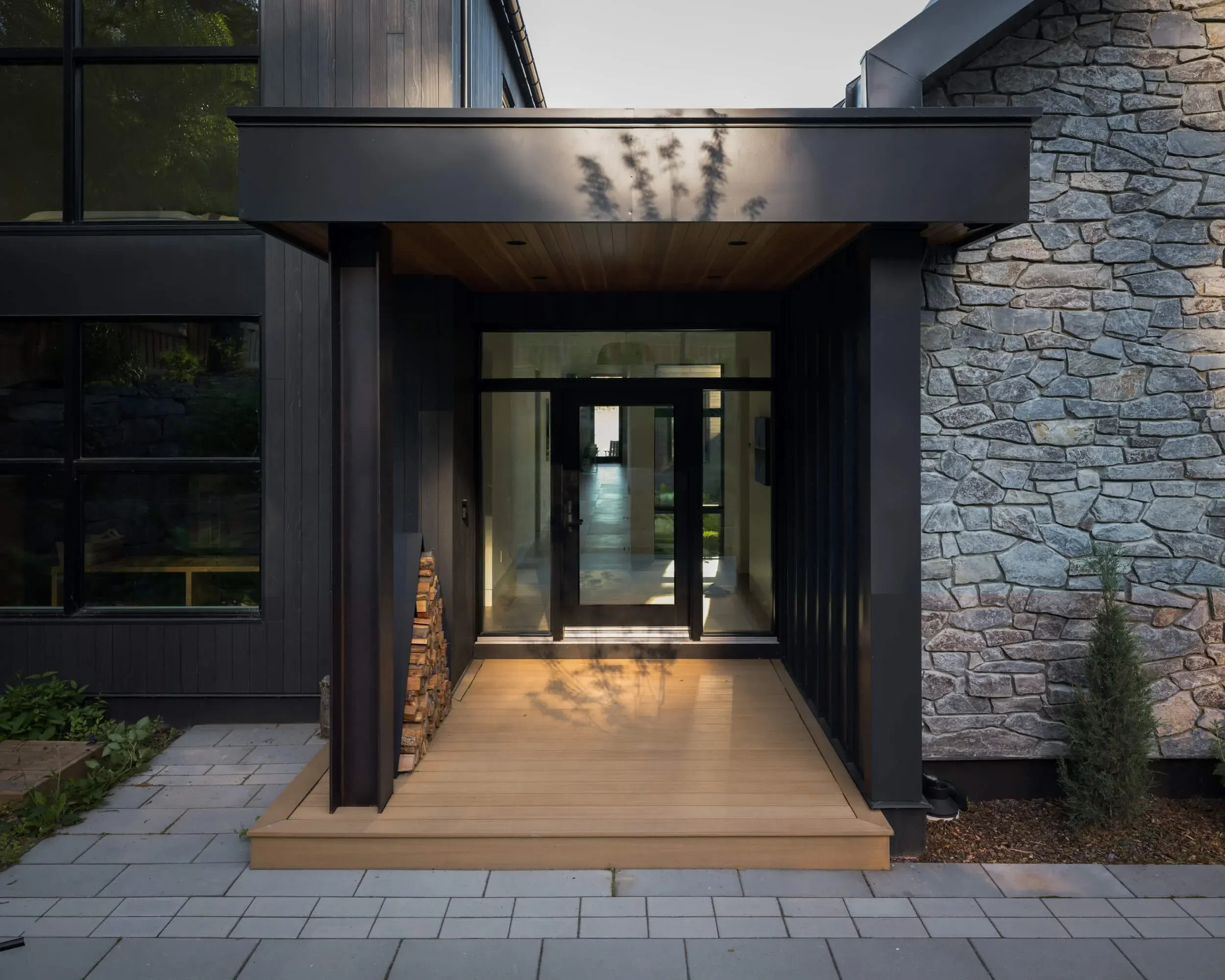 Coleman Residence entry portico with a cedar ceiling