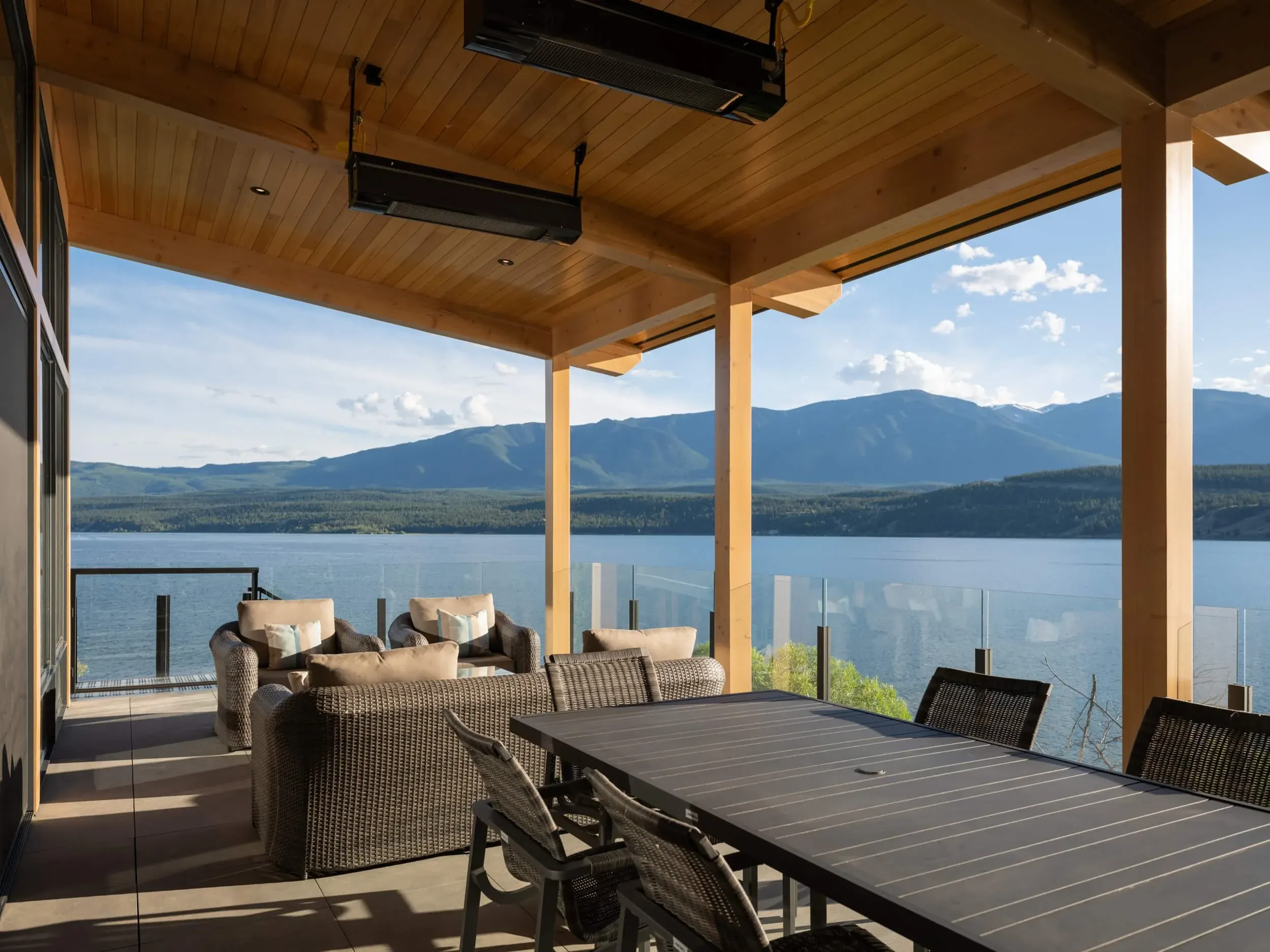 Schmidt Residence covered deck framing the lake