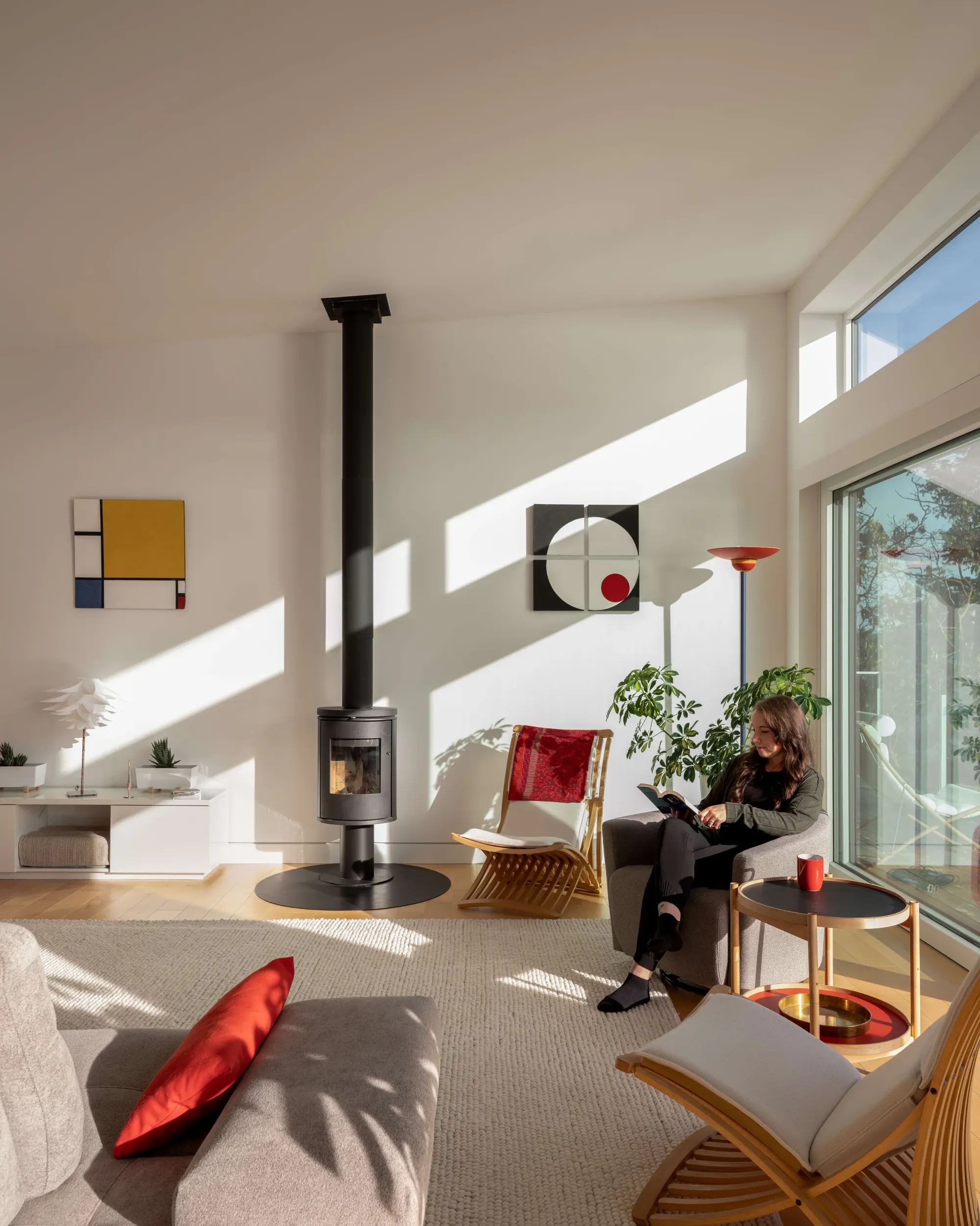 Oles Cove living room with raking sun