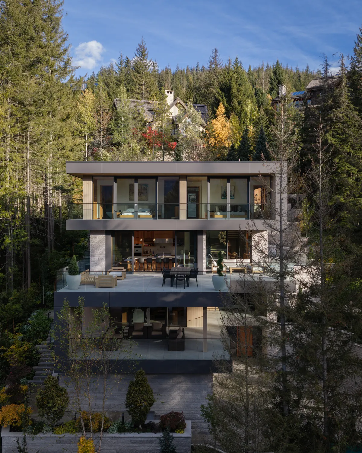 The rear of the house from above, glass to the main room, Panorama Ridge, Whistler