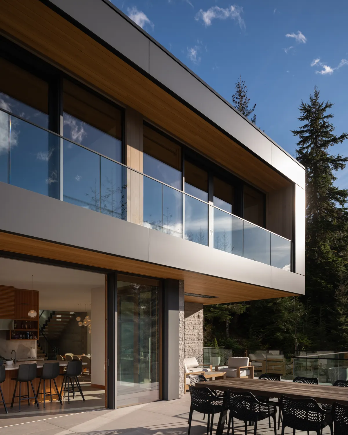 The deck cantilevered over the patio below, Panorama Ridge, Whistler