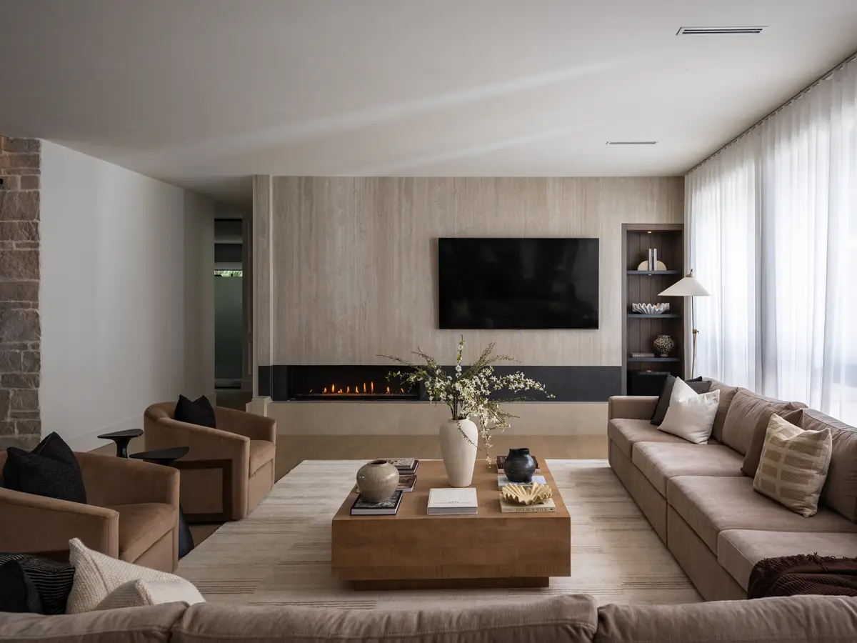 Sofas facing the television wall