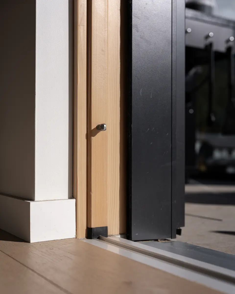 Door frame and millwork detail at Riverrun Place, Whistler