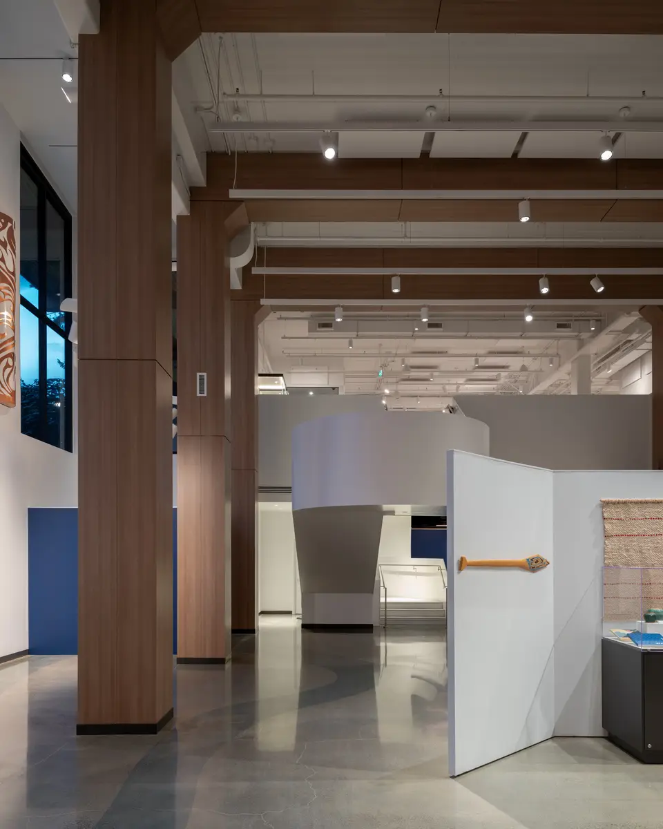 Timber columns in the exhibition hall