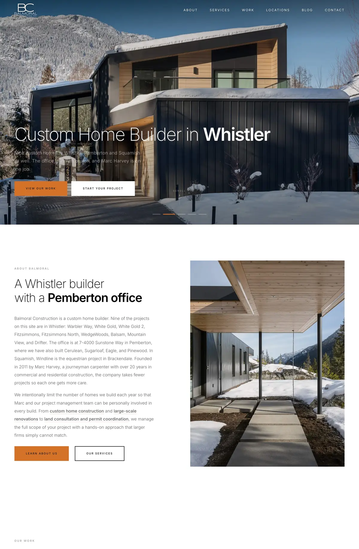 Homepage of Balmoral Construction, scrolling
