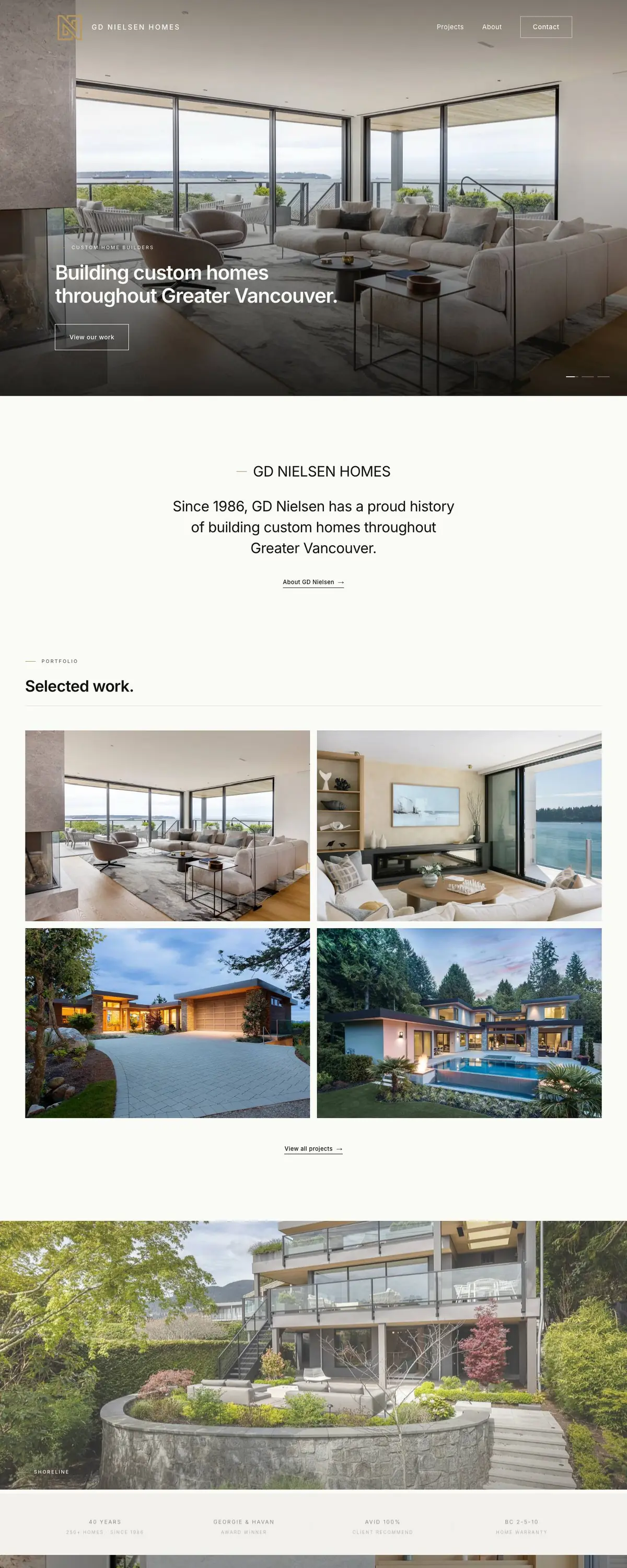 Homepage of GD Nielsen Homes, scrolling