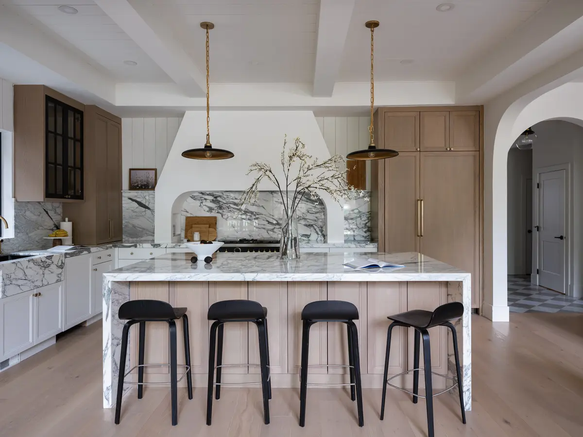 Stools along the kitchen island