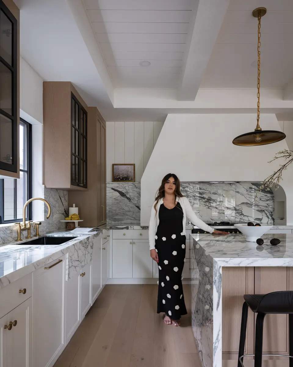 The island from the end, pendants overhead