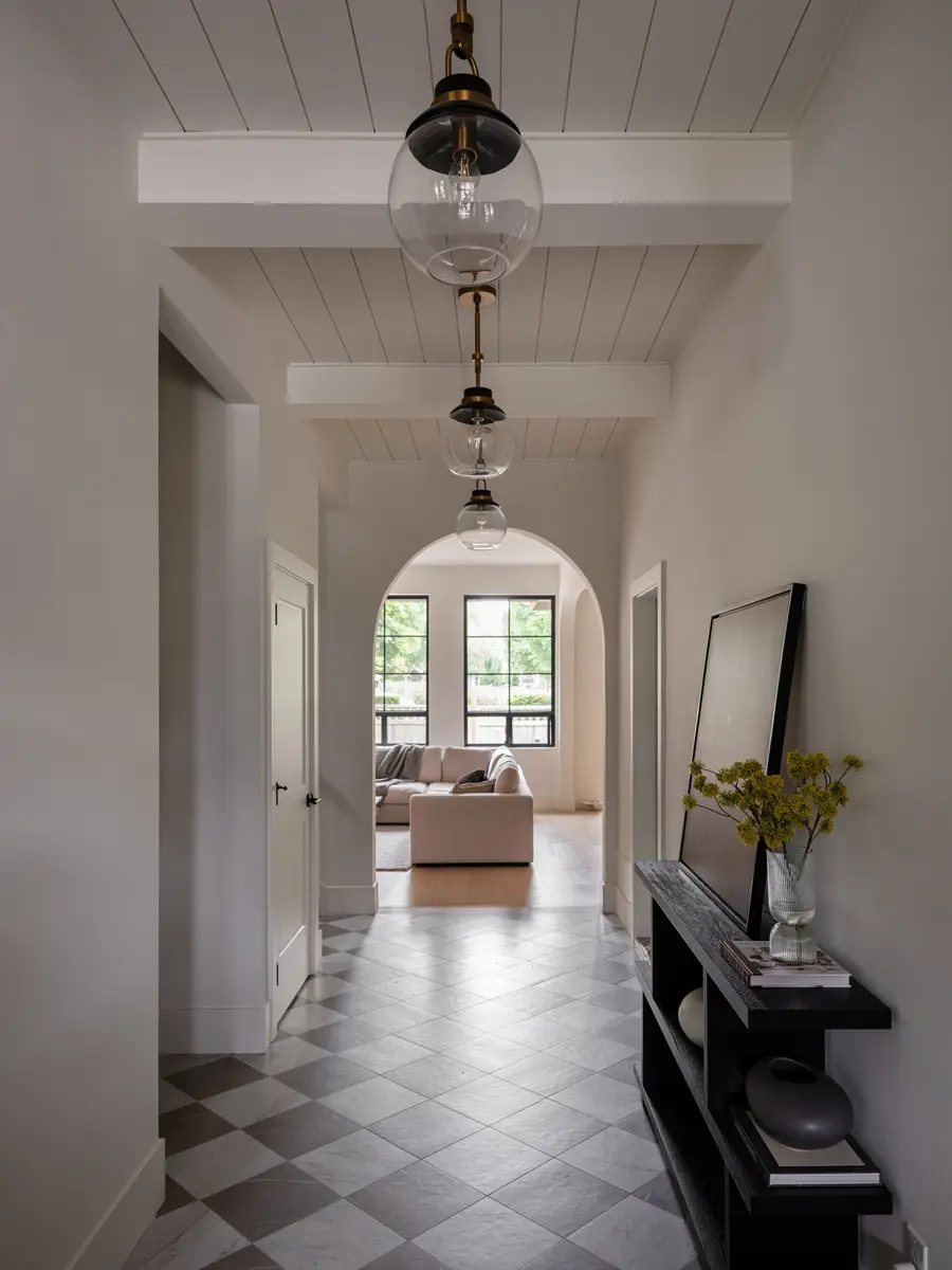 The checkerboard hall and a pendant